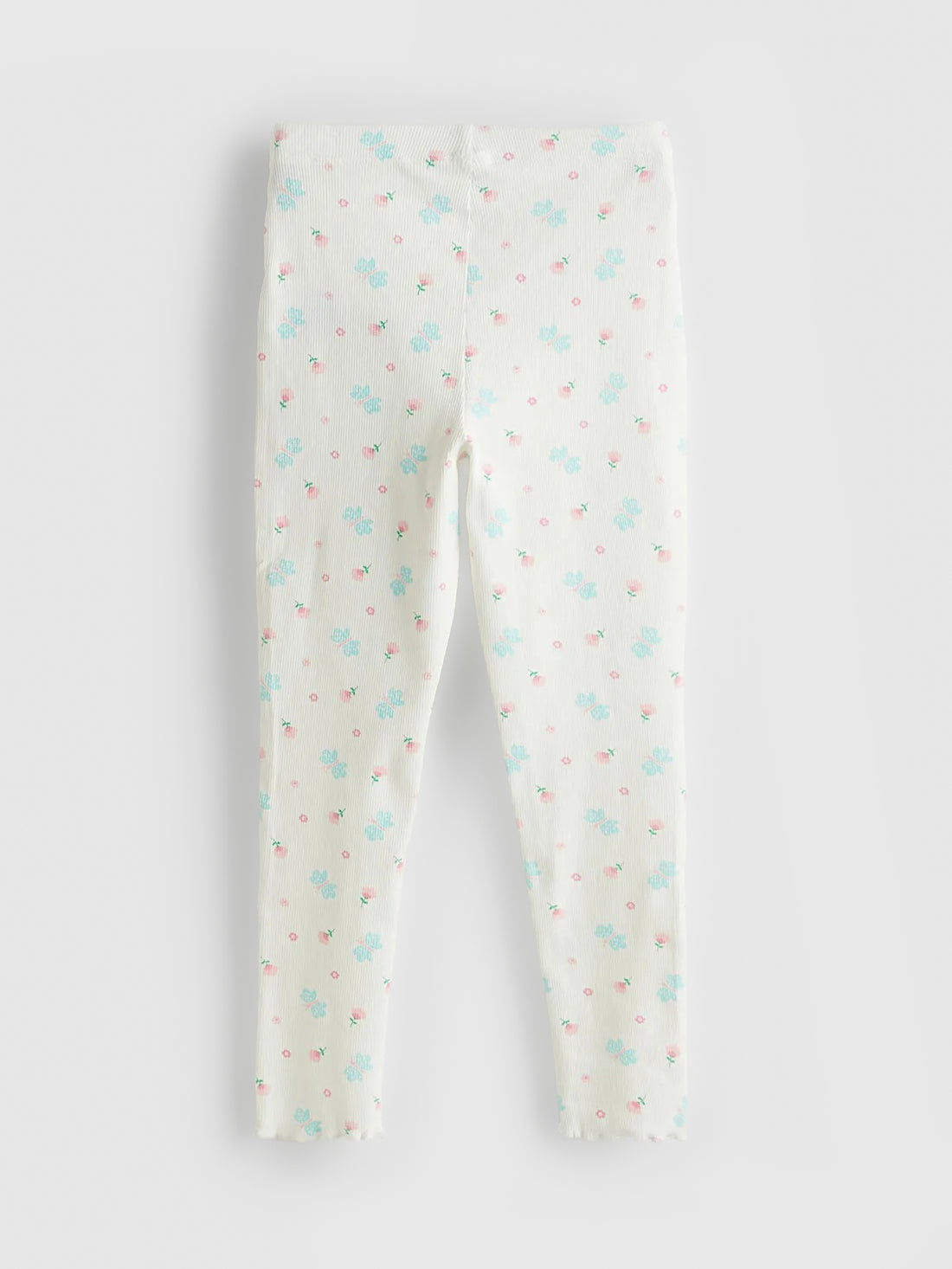 White leggings with colorful cloud pattern on a white background