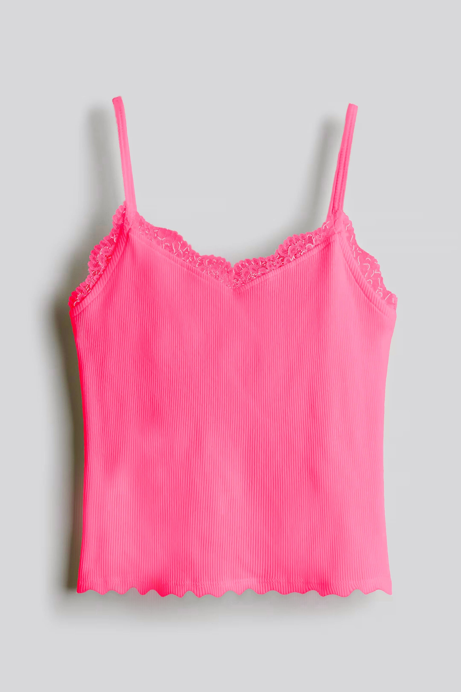 Women's Lace Trimmed Tank Top | Ribbed Fabric, Viscose, Slim Fit, Pink
