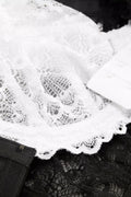 PTex Fashion white lace bra scalloped hem and hook-and-eye back closure close up
