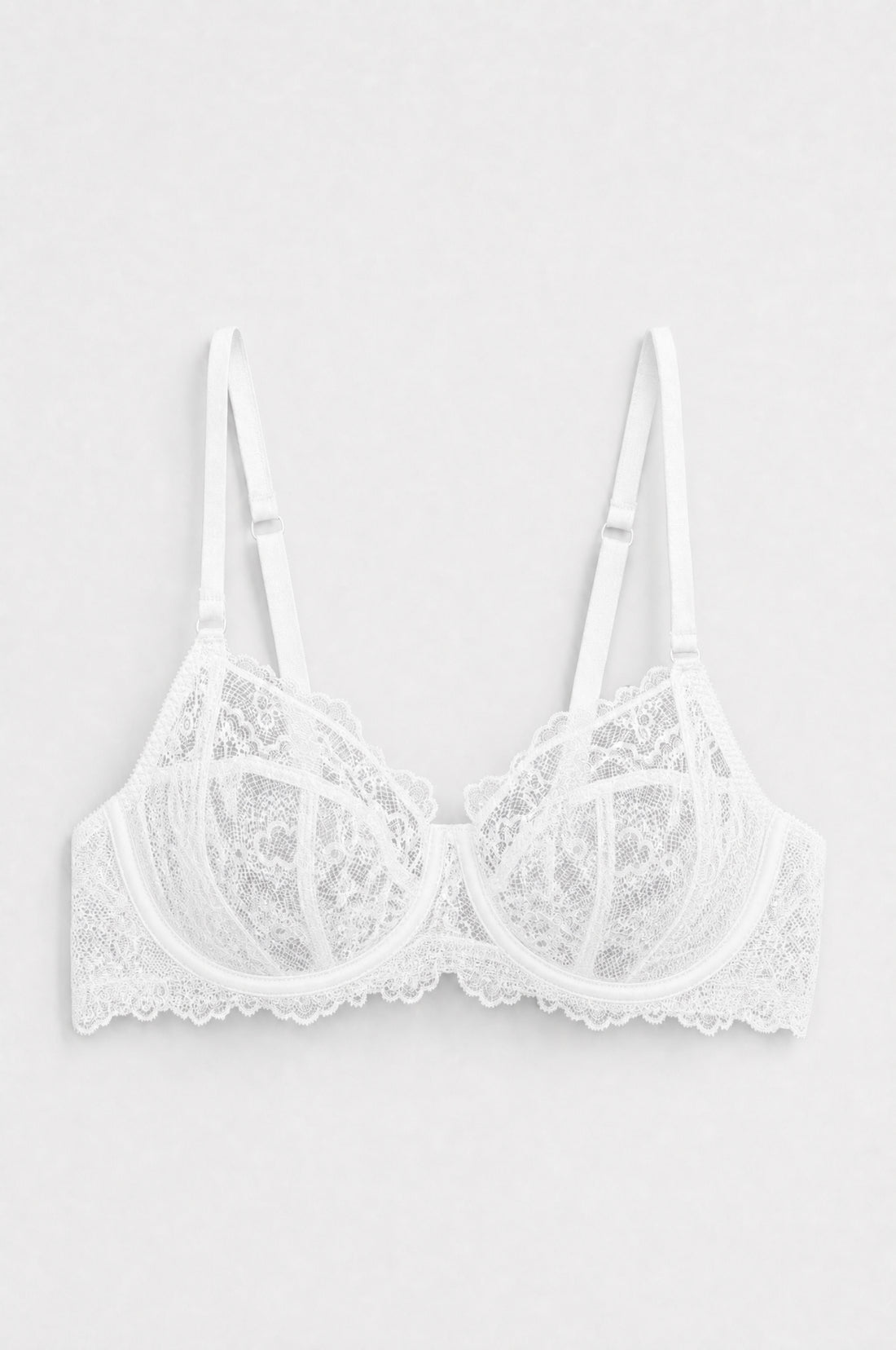 PTex Fashion white non-padded full cup floral lace bra, front flat lay