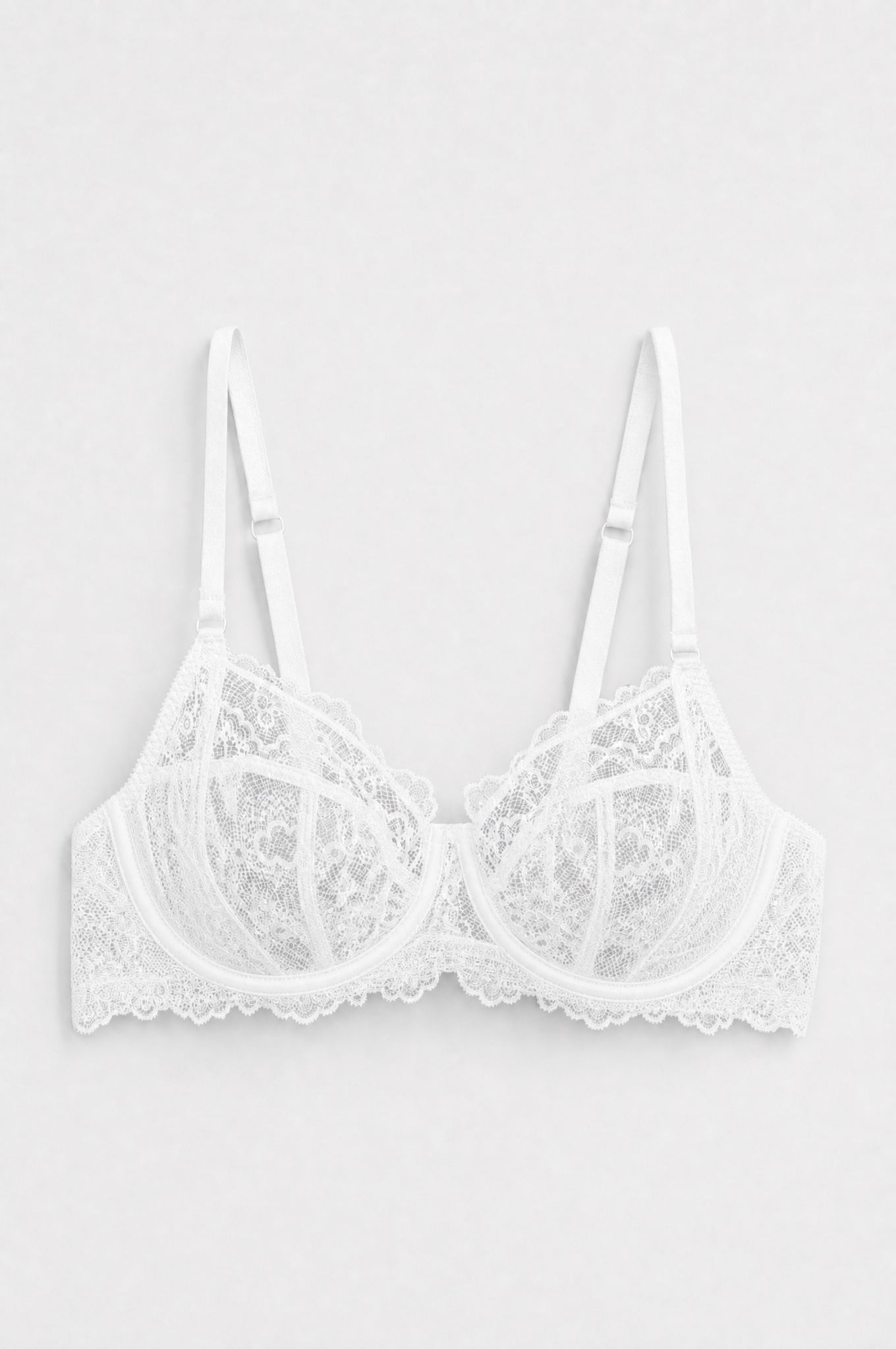 PTex Fashion white non-padded full cup floral lace bra, front flat lay