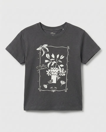 Kid Girl's Half Sleeve Cotton T-Shirt - Charcoal Grey