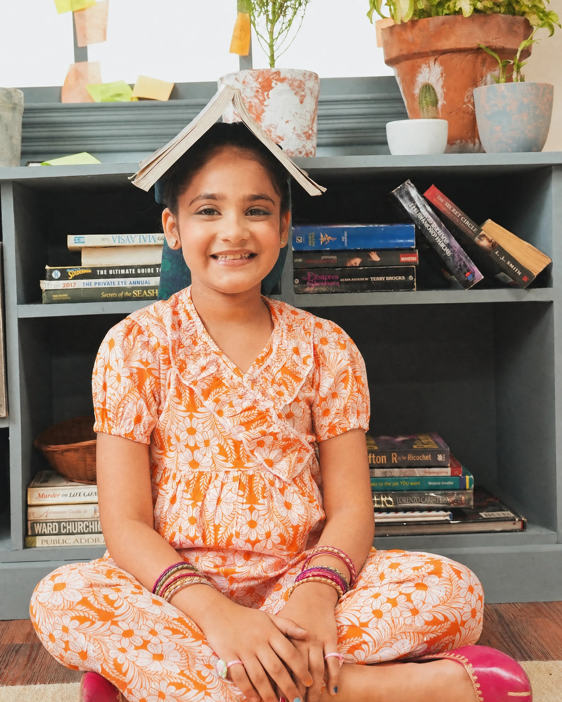 Girls' 2-Piece Cotton Co-ord Set — Orange Floral Print