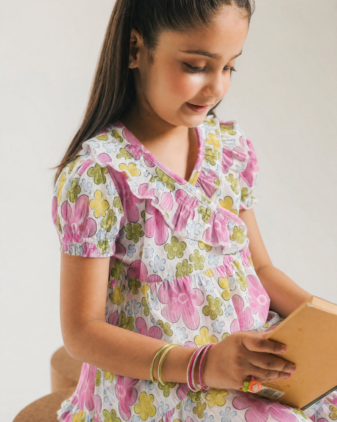 Girls' 2-Piece Cotton Set — Multi colour Floral Print