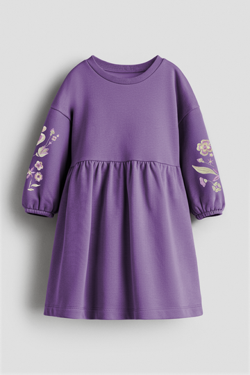 Girl's Embroidered Fleece Lined Sweatshirt Dress | Violet