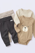 PTex Fashion beige baby bodysuit close-up showing three-snap crotch closure and ribbed leg binding