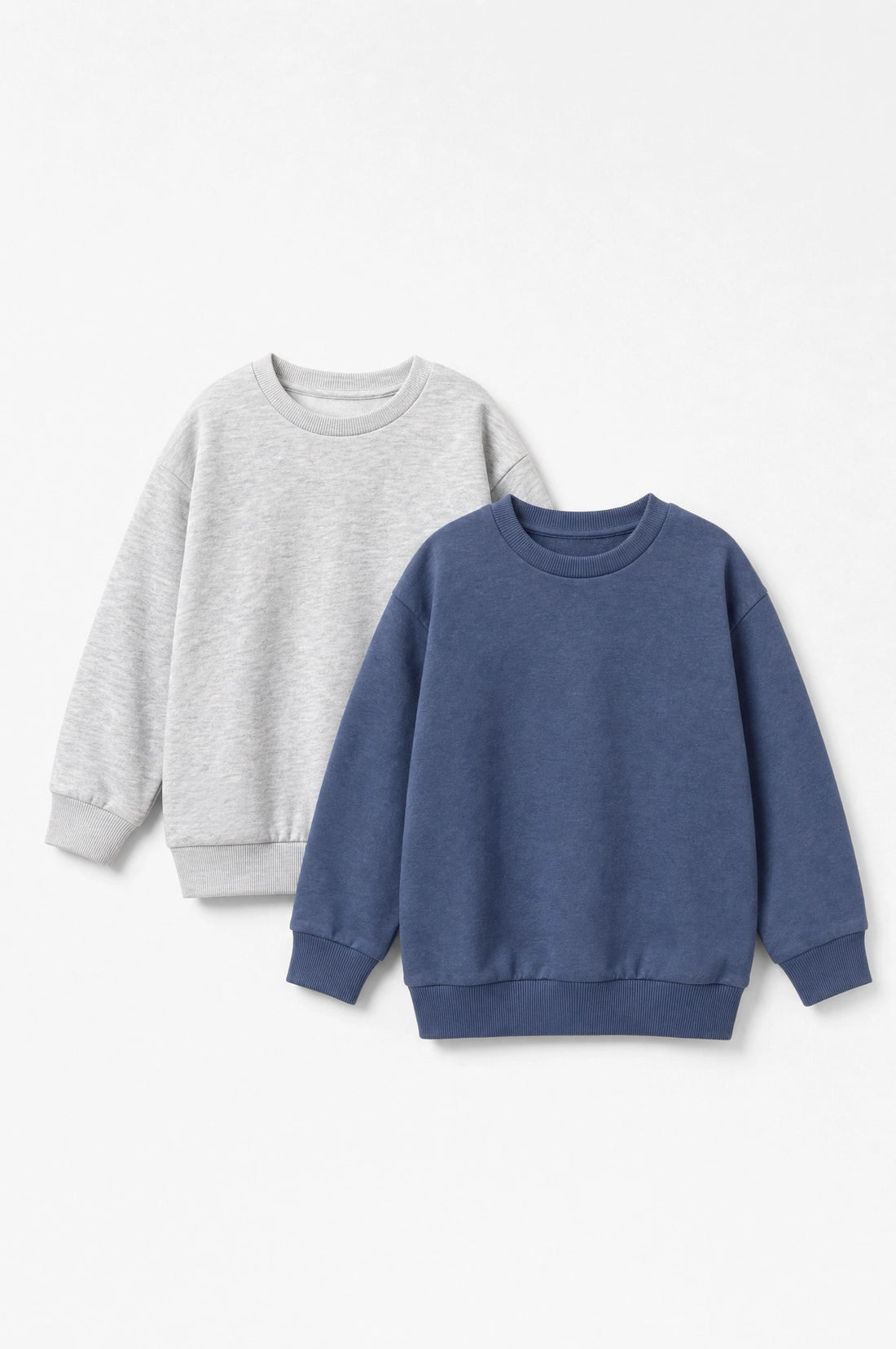 Baby 2-pack cotton sweatshirt set in light grey marl and slate blue laid flat — PTex Fashion