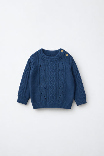 Baby Boy's Cable Knit Navy Blue Jumper