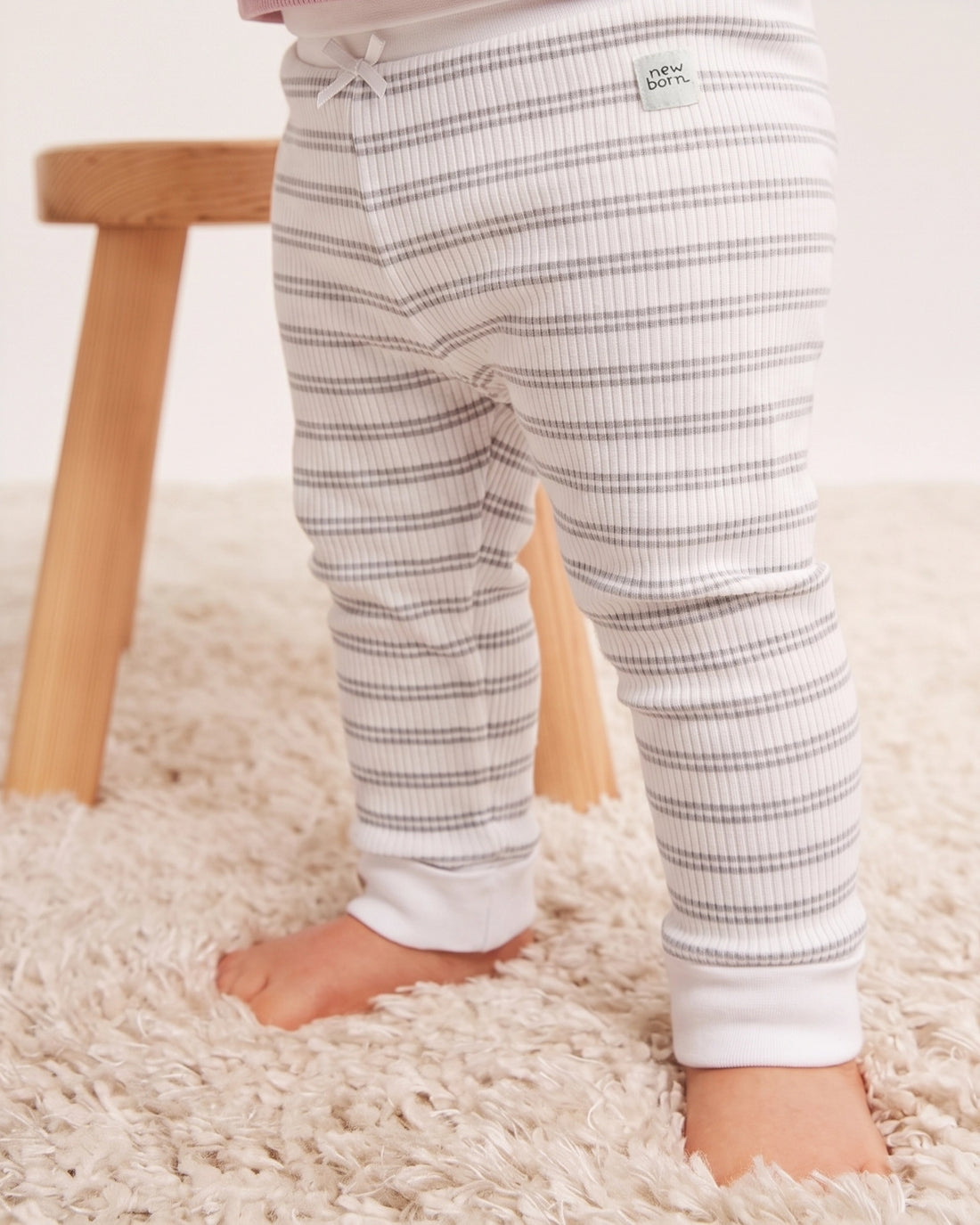 Baby Ribbed Cotton Leggings – Grey Stripe