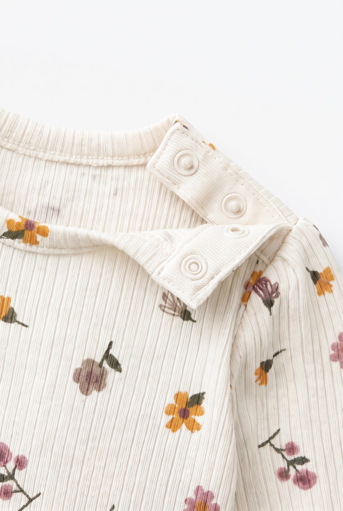 Newborn Girl Ribbed Cotton Ruffle Bodysuit - Cream Floral