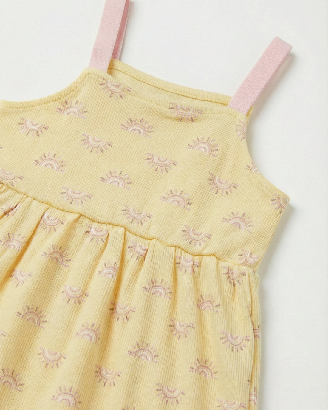 Baby Girls Yellow Ribbed Sun Print Frock