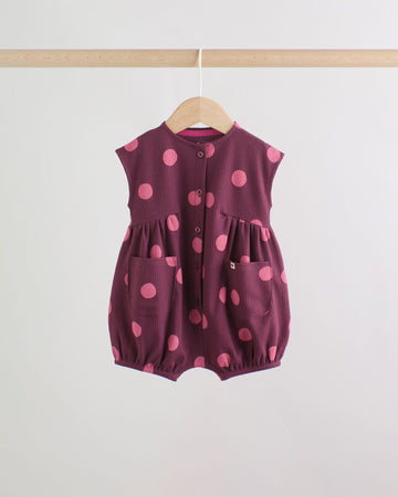 Baby Girl's Short Ribbed Cotton Romper - Burgundy