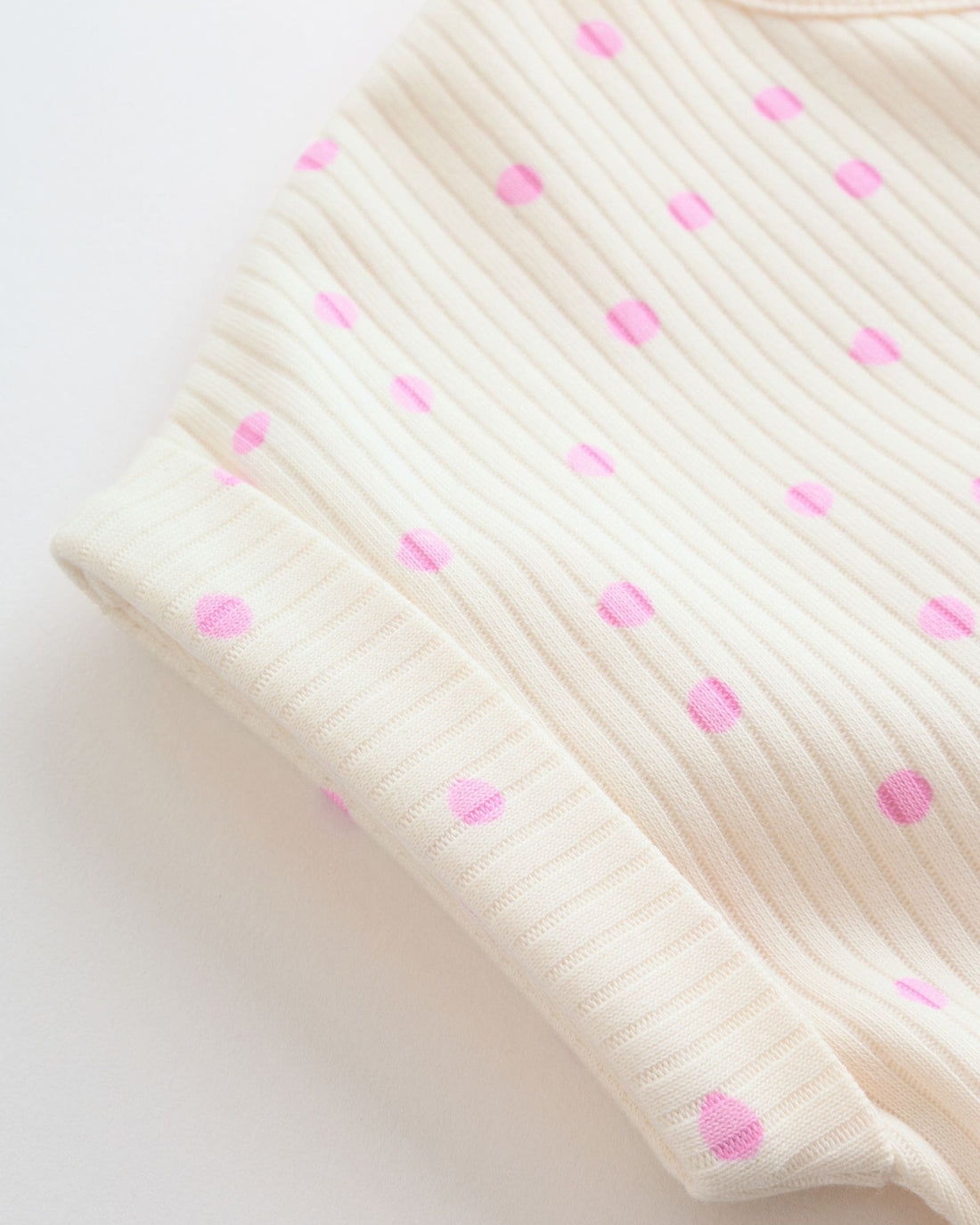 Cream Ribbed Cotton Pink Polka Dot Baby Girl Romper