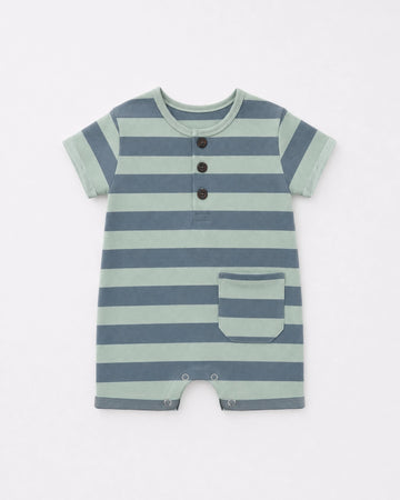 Baby Striped Cotton Henley Romper — Sage & Slate
