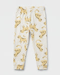Baby cotton leggings in off-white with all-over yellow spotted animal print, elasticated waistband and ribbed ankle cuffs, flat lay view