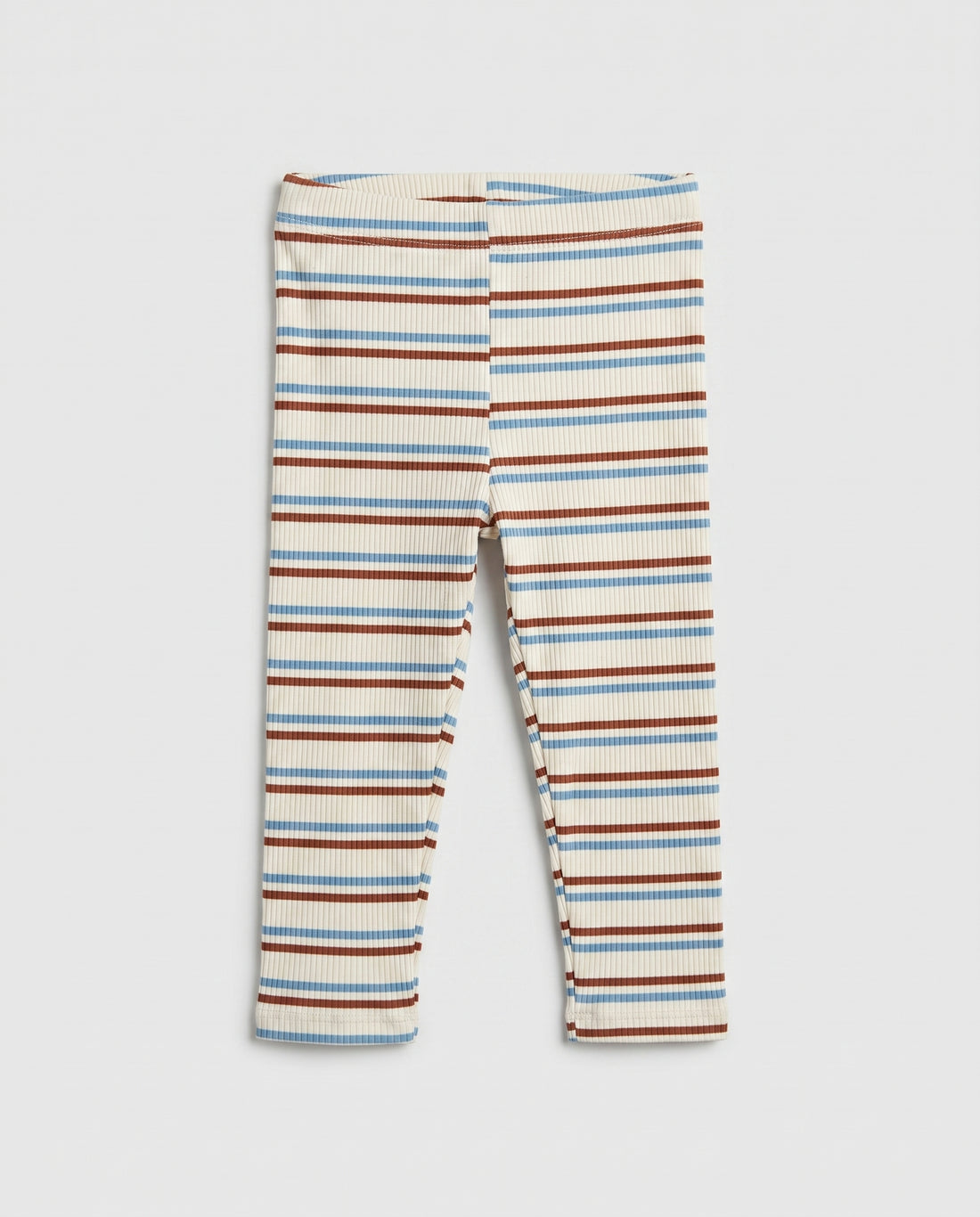 Baby & Toddler Ribbed Cotton Leggings – Blue & Rust Brown Stripe