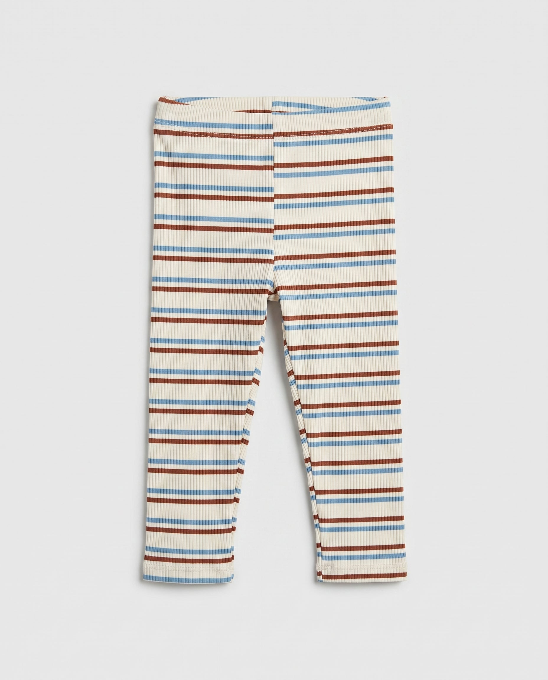Baby & Toddler Ribbed Cotton Leggings – Blue & Rust Brown Stripe