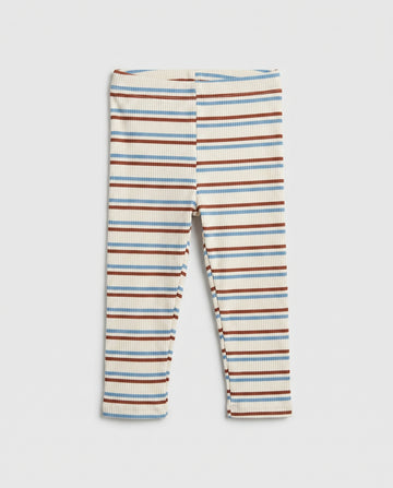 Baby & Toddler Ribbed Cotton Leggings – Blue & Rust Brown Stripe