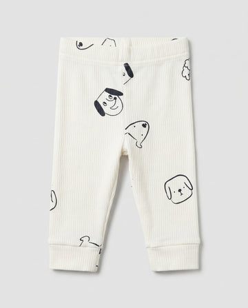 Baby & Toddler Soft Ribbed Cotton Leggings – White Animal Print