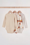 PTex Fashion baby 3-pack long-sleeve bodysuits in neutral shades, back view