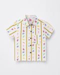 Off White printed cotton short sleeve shirt for boys with colorful patterns and striped design