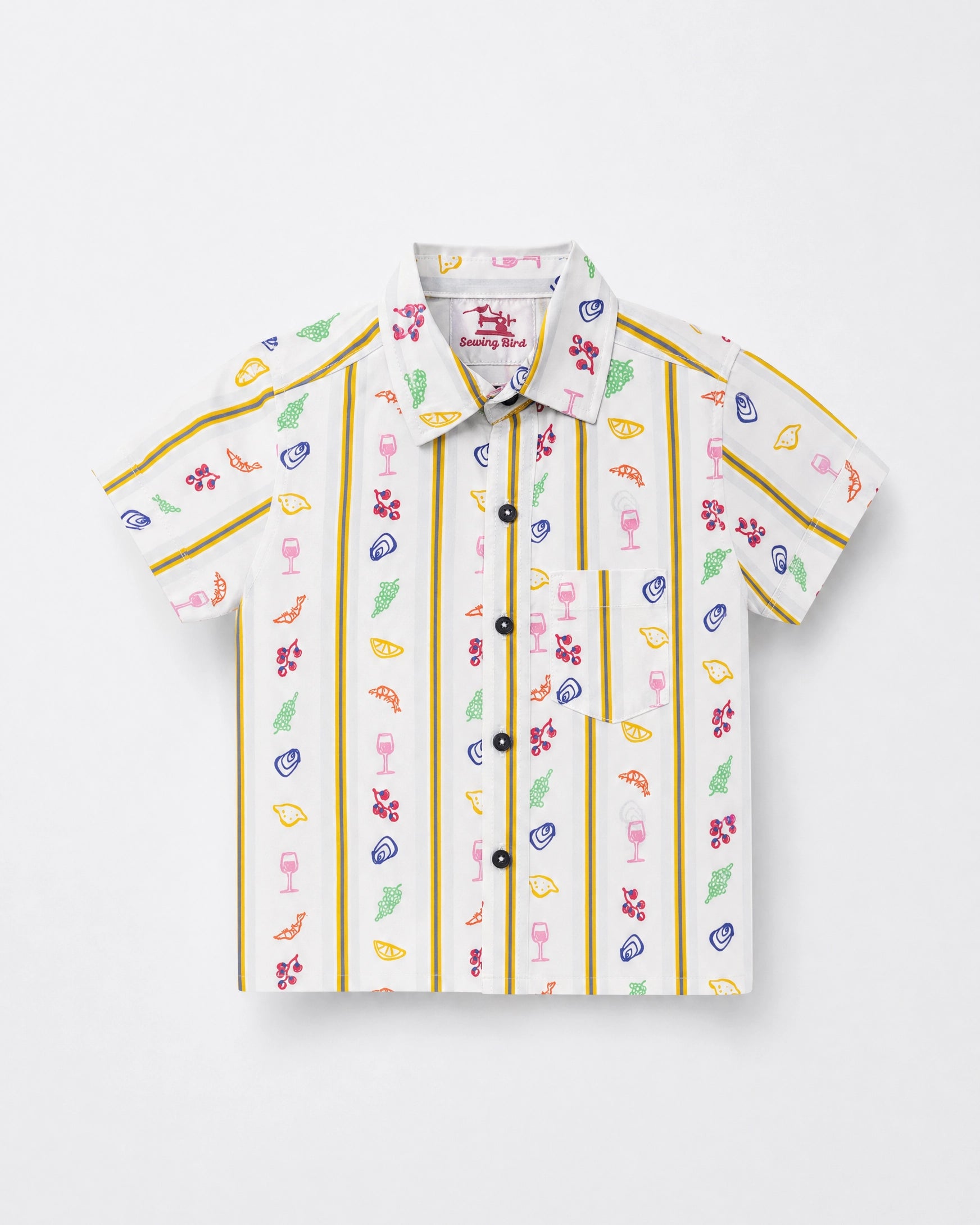 Off White printed cotton short sleeve shirt for boys with colorful patterns and striped design