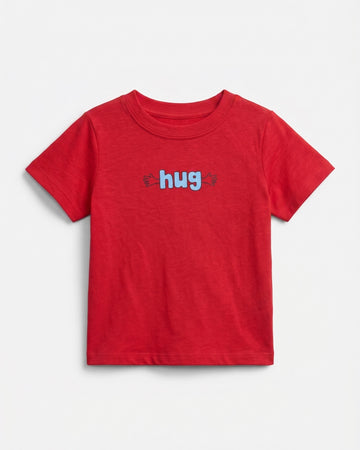 Baby Cotton T-Shirt — Red, Hug Print