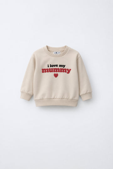 Baby Sweatshirt with "I Love My Mummy" Print — Sand Beige