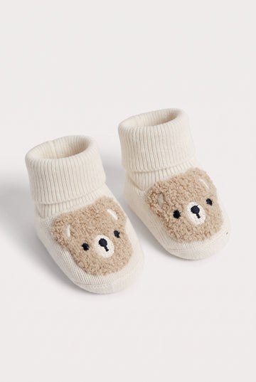 Baby Knit  Booties - Appliqué Bear