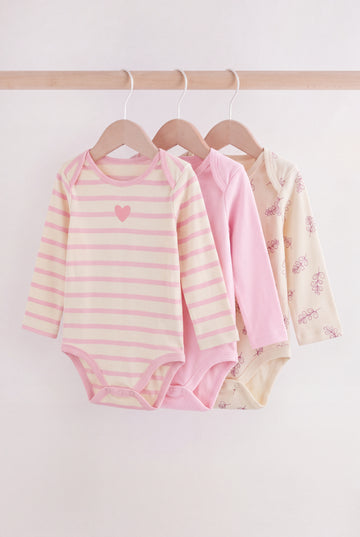 3 Pack Baby Girl's Soft Cotton Full Sleeve Bodysuit