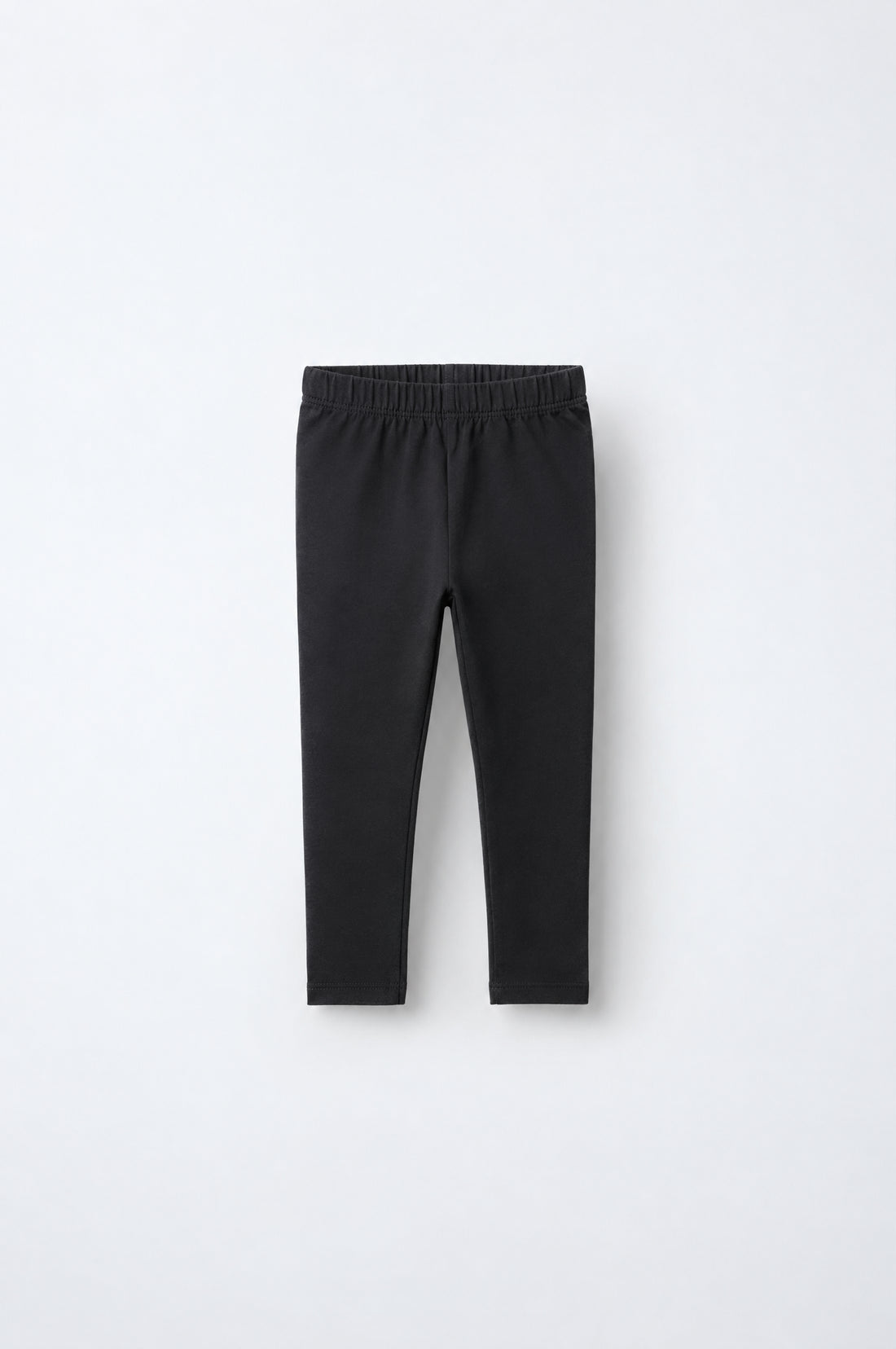 PTex Fashion baby girls' black cotton leggings flat lay front view with elasticated waistband and slim straight leg