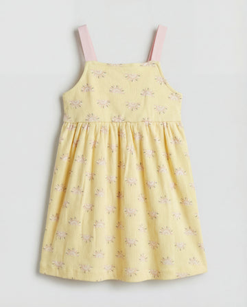 Baby Girls Yellow Ribbed Sun Print Frock