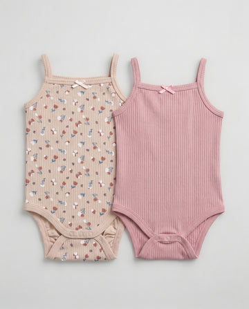 Twin Pack Girl's Sleeveless Bodysuits|Ruffled sleeve, Rib Cotton,Snap Button