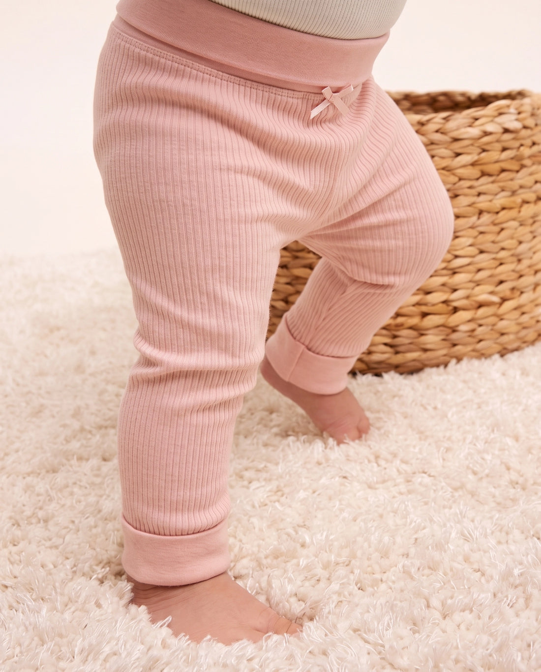 Baby Girls' Ribbed Cotton Leggings – Blush Pink