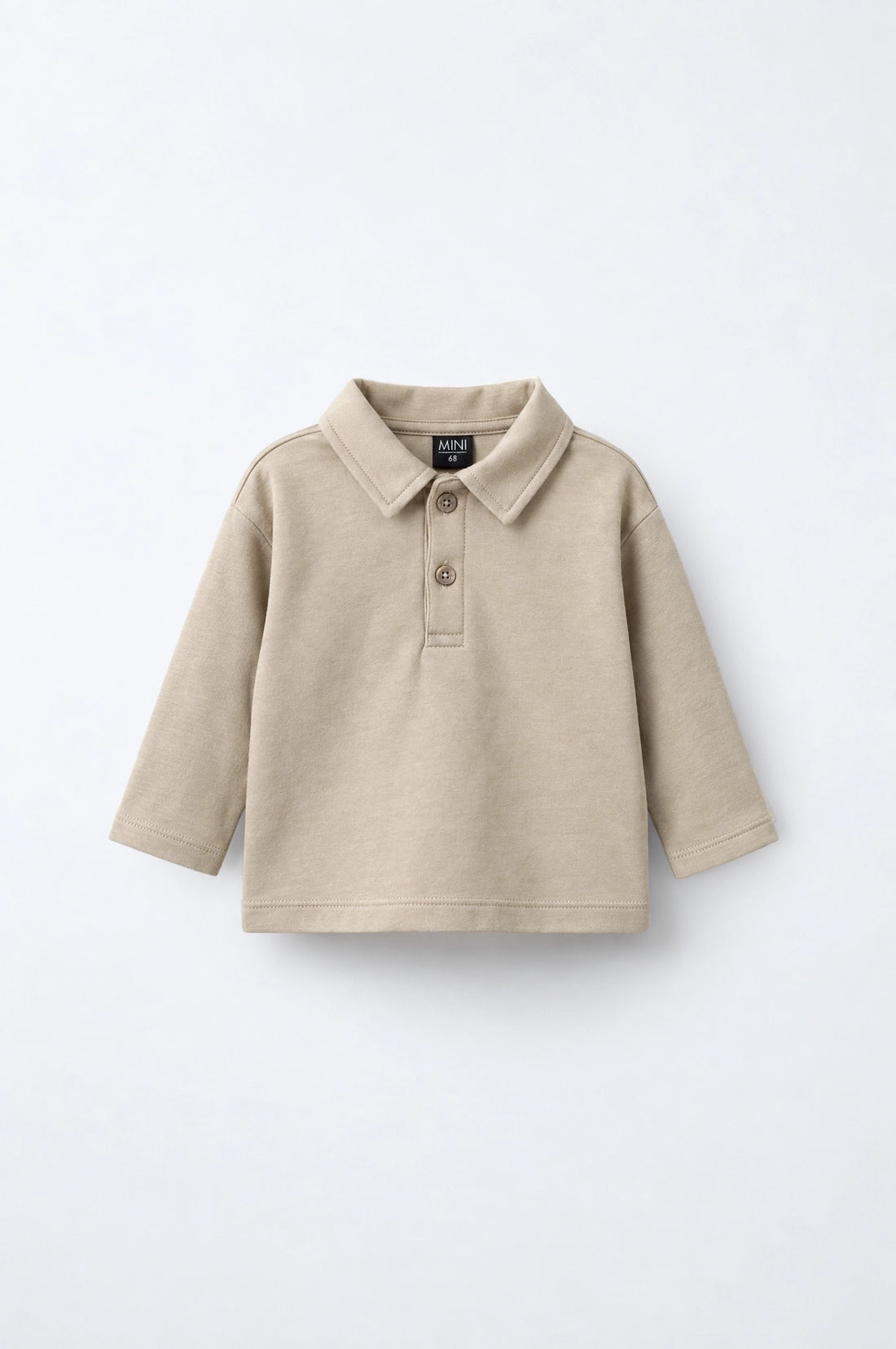 PTex Fashion beige baby polo sweatshirt with long sleeves, front view