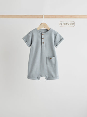 Grey Ribbed Cotton Short-Sleeve Baby Romper