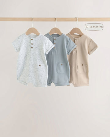 3-Pack Boy's Baby Romper – Speckled, Blue & Stone