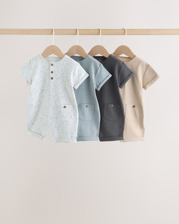 4-Pack Ribbed Cotton Baby Romper – Speckled, Blue, Charcoal & Stone