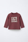 PTex Fashion cranberry red full sleeve cotton baby tshirt with Grandma’s Little Cutie slogan print