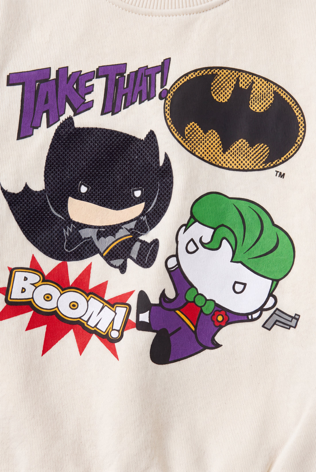 Cream kids sweatshirt with comic action print and rubber hero detail – PTex Fashion