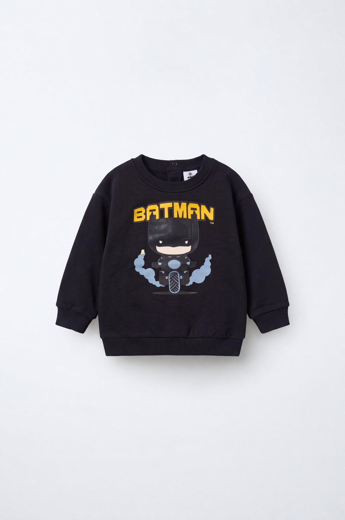 Black kids sweatshirt with masked hero rubber print on a bike – PTex Fashion