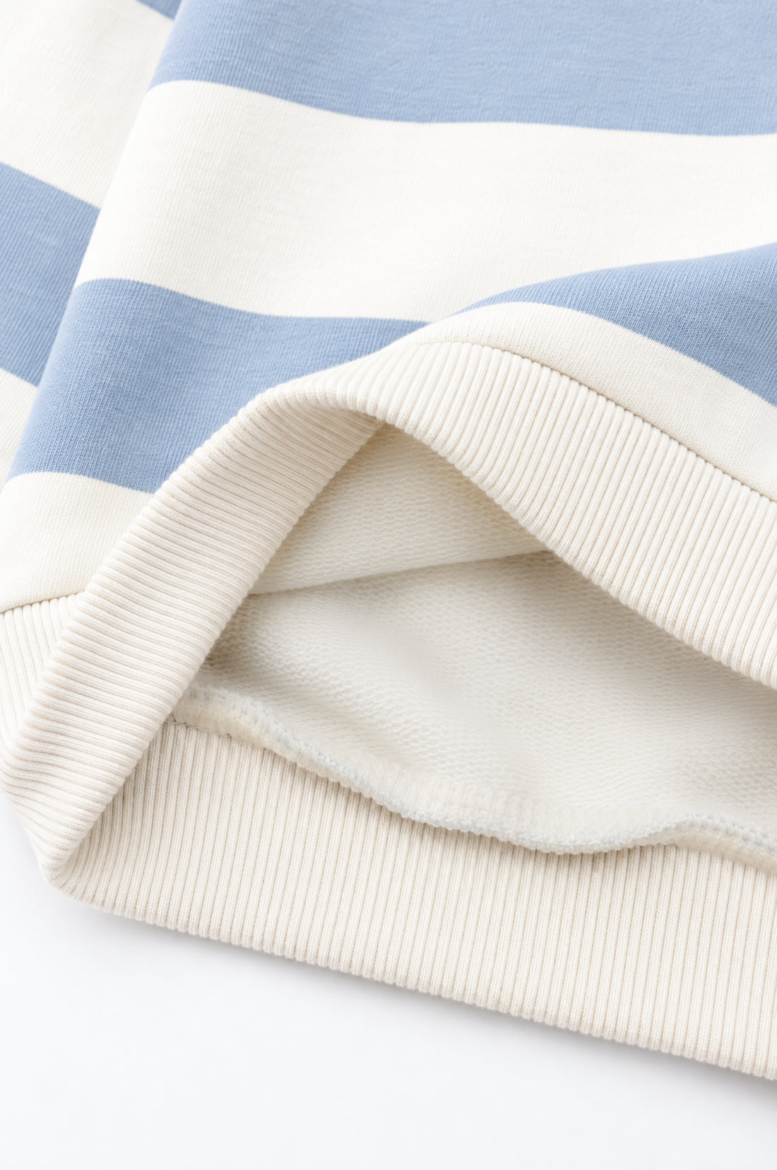 PTex Fashion baby striped sweatshirt in sky blue and cream with car print, front view