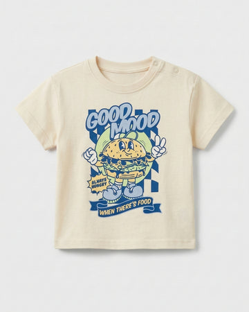 Baby Half Sleeve Cotton T-Shirt - Beige Hungry Print