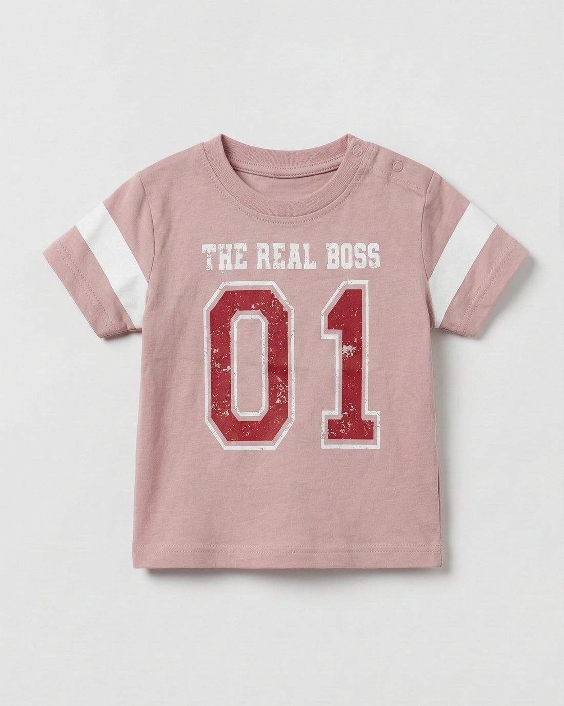 Baby Half Sleeve Cotton T-Shirt - Real Boss Print Pink