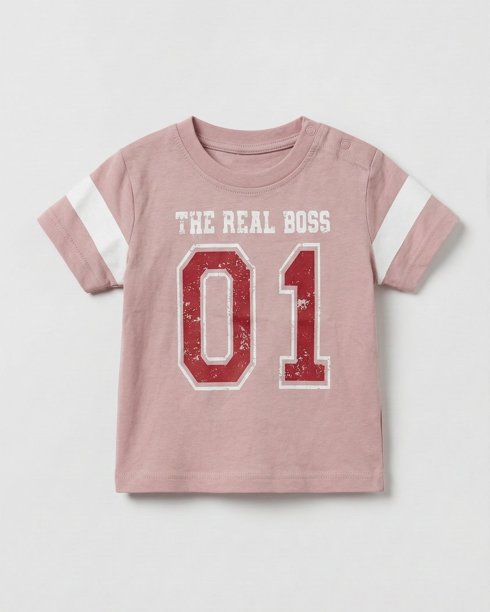 Baby Half Sleeve Cotton T-Shirt - Real Boss Print Pink