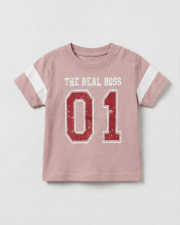 Baby Half Sleeve Cotton T-Shirt - Real Boss Print Pink