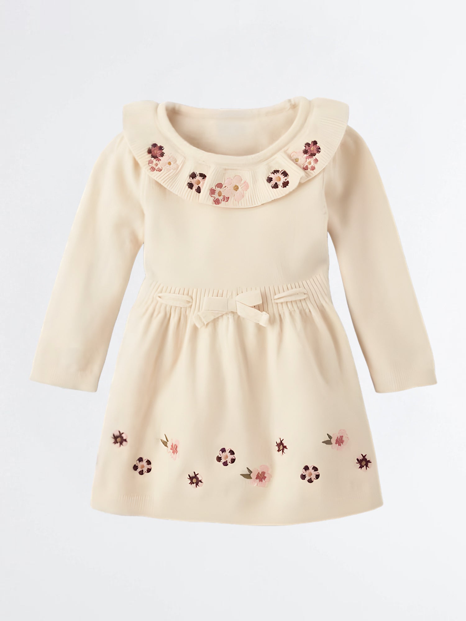 Baby Girl's Long Sleeve Embroidered Ruffle Sweater Dress