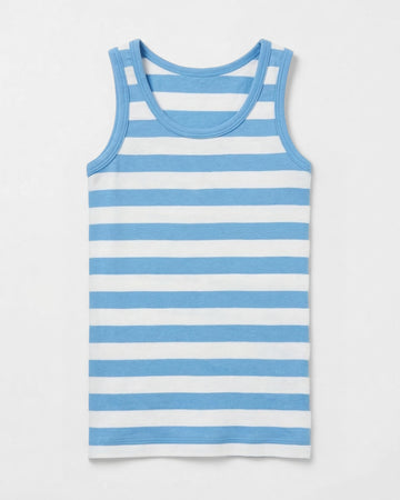 Girl's Slim Fitted Cotton Tank Top - Sky Blue Stripe