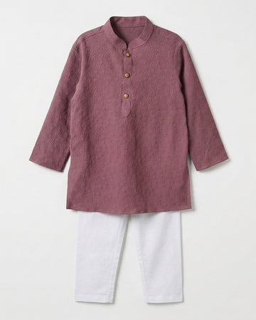 Boy's Textured Panjabi & Pyjama Set - Mauve Pink