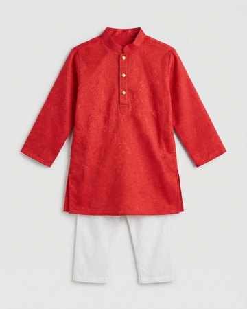 Boy's Textured Panjabi & Pyjama Set - Red